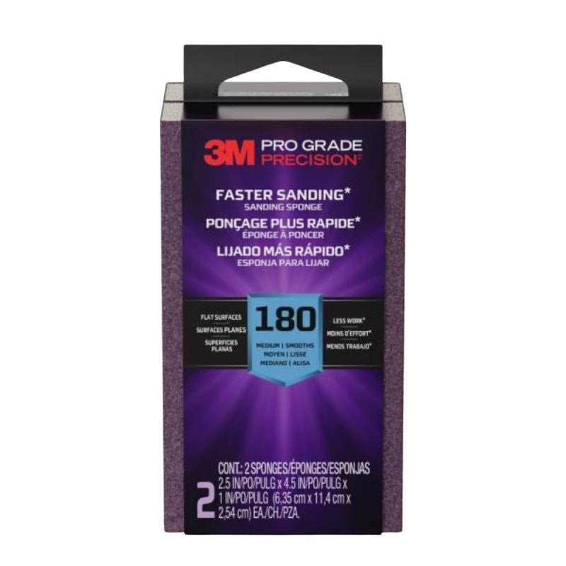 Pro Grade Precision FSB180-PGP-2T Faster Sanding Block Sponge, 2-1/2 in L, 4-1/2 in W, 180 Grit, Fine