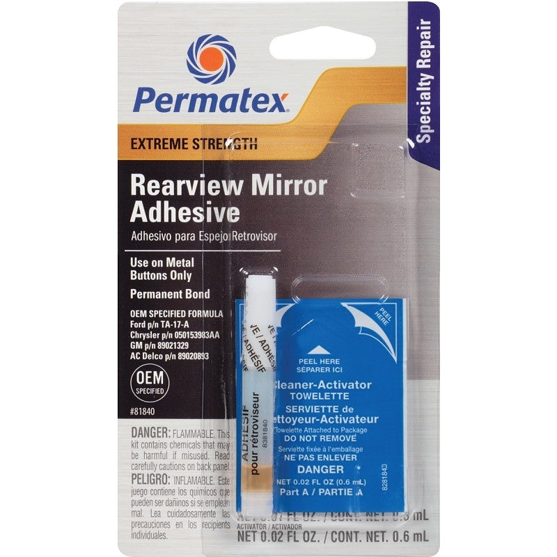 Permatex 81840 Rearview Mirror Adhesive, Liquid, Irritating, Yellow, 0.01 oz