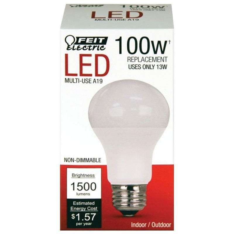 Feit Electric A1600/827/10KLED LED Lamp, General Purpose, 1500 Lumens, 15 W, A19 Lamp, 100 W Equivalent, E26 Lamp Base