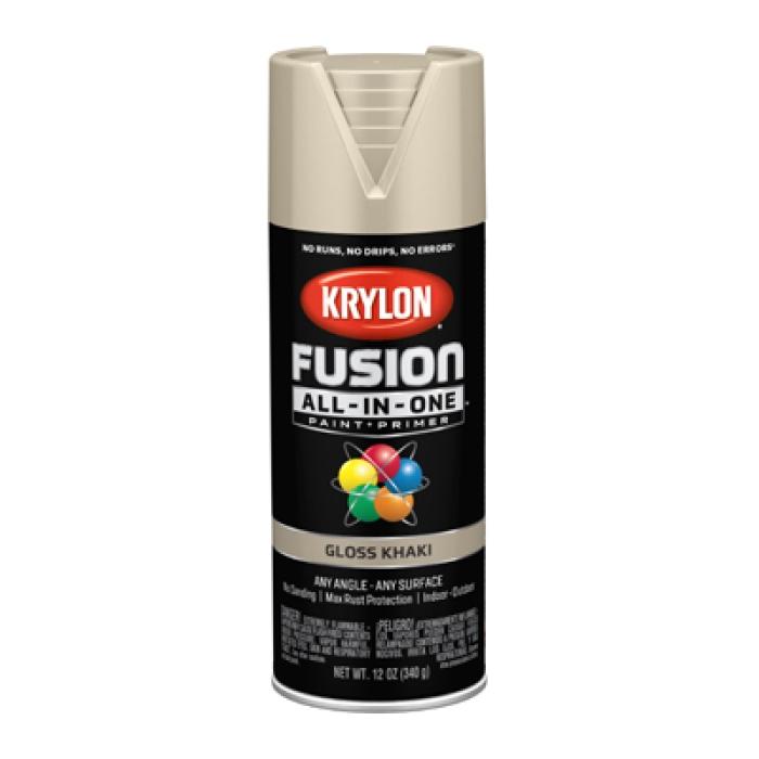 Krylon K02713007 Spray Paint, 12 oz Can, 25 sq-ft Coverage Area, Acrylic Base, Gloss, Khaki, Exterior, Interior