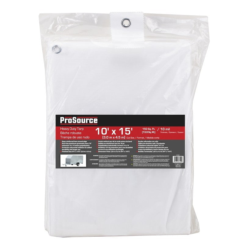 ProSource TW1015 Tarp, 15 ft L, 10 ft W, 10 mil Thick, Plastic, White