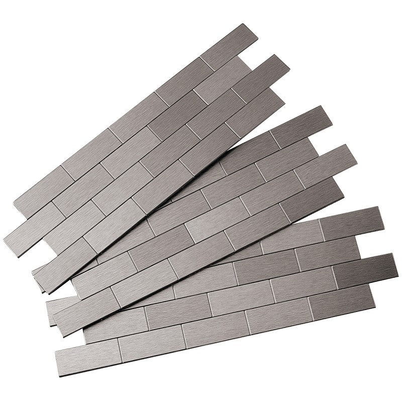 Aspect A9550 Wall Tile, Subway, 12 in L, 4 in W, 1/8 in Thick, Aluminum/Polymer, Brushed Stainless Steel (Pack of 5)