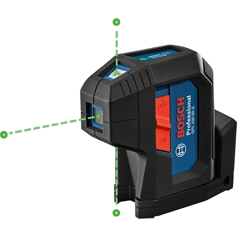 Bosch GPL100-30G Three-Point Alignment Laser Level, 125 ft, +/-1/8 in at 30 ft Accuracy, 2-Beam, Green Laser