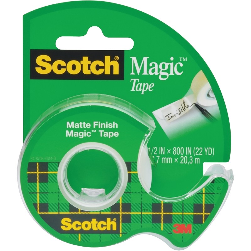 Scotch Magic 119 Office Tape, 800 in L, 1/2 in W, Plastic Backing