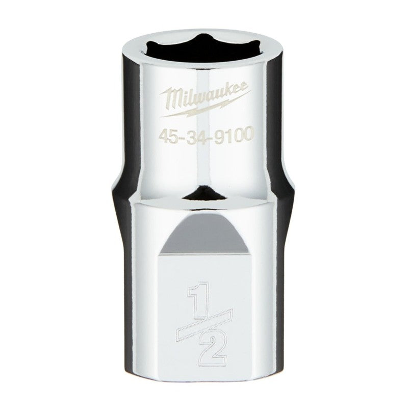 Milwaukee 45-34-9100 Socket, 1/2 in Socket, Standard Socket, 0.85 in OAL, 1/2 in Drive, 6-Point, Chrome Vanadium Steel