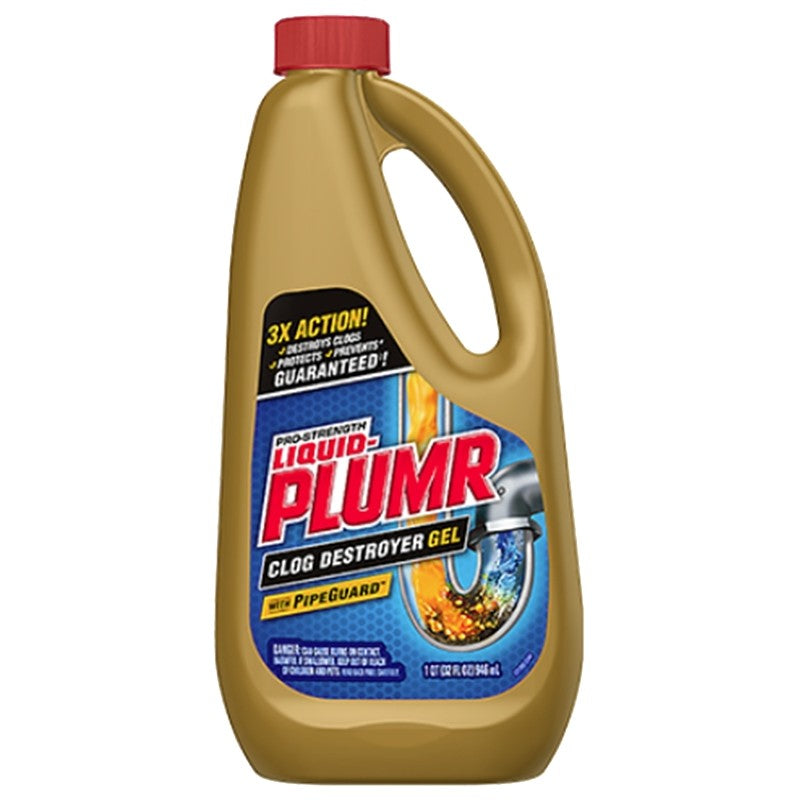 Liquid-Plumr 00243 Clog Remover, Liquid, Pale Yellow, Bleach, 32 oz Bottle (Pack of 9)