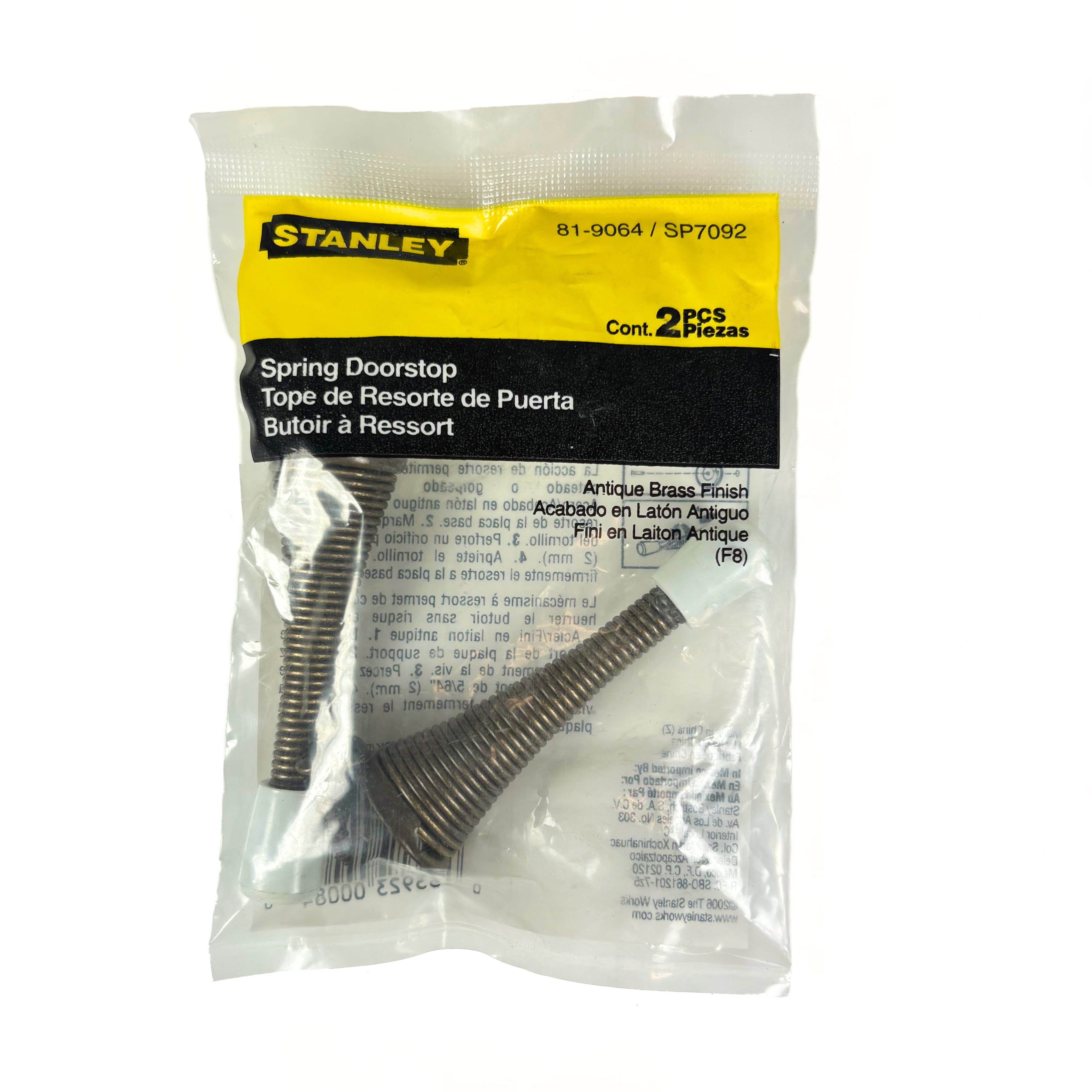 Heavy Duty Spring Door Stops 3 Inch Antique Brass 2 Pack (POS)