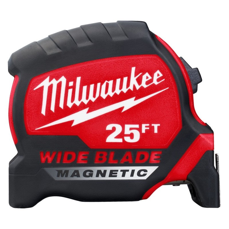 Milwaukee 48-22-1225M Tape Measure, Wide Blade, 25 ft L Blade, 1-5/16 in W Blade, Steel Blade, ABS Case, Black/Red Case