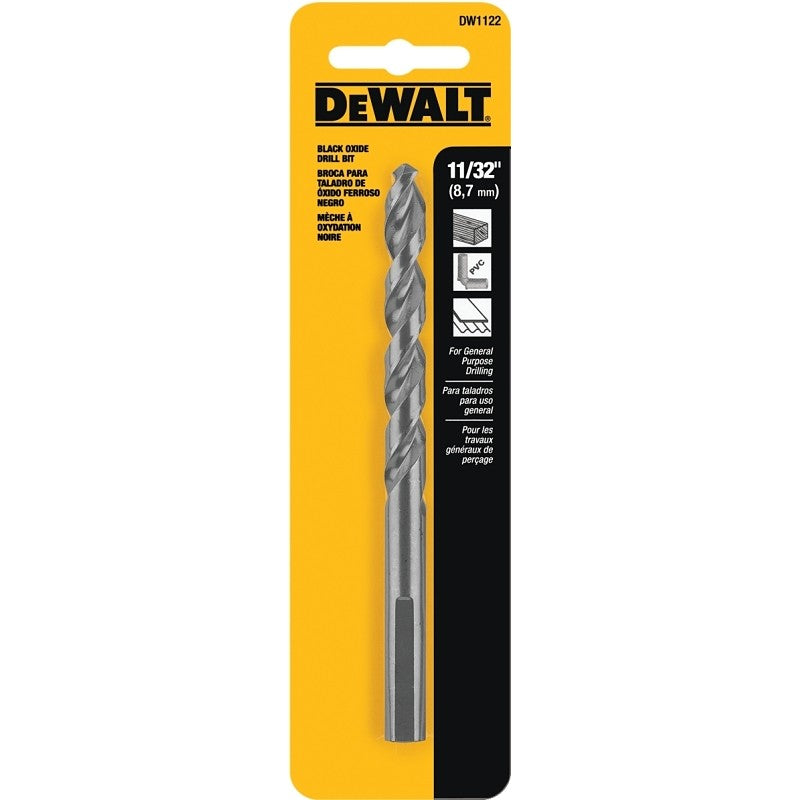 DEWALT DW1122 Jobber Drill Bit, 11/32 in Dia, 4-3/4 in OAL, Parabolic Flute, 11/32 in Dia Shank, Round Shank (Pack of 3)