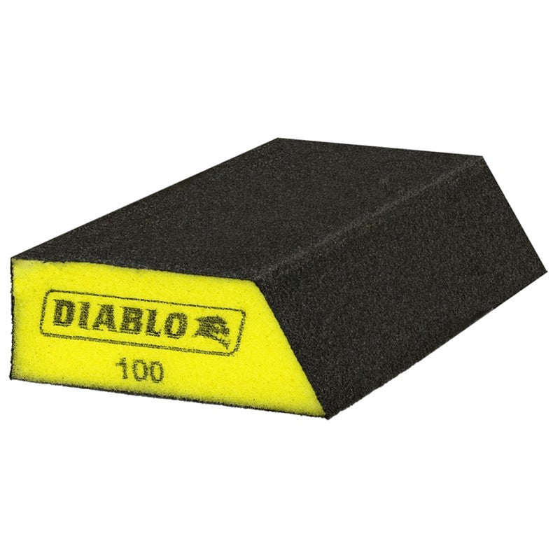 Diablo DFBLANGFIN04G Sanding Sponge, Black/Yellow, 5 in L, 3 in W, 100 Grit, Aluminum Oxide Abrasive, 4/PK