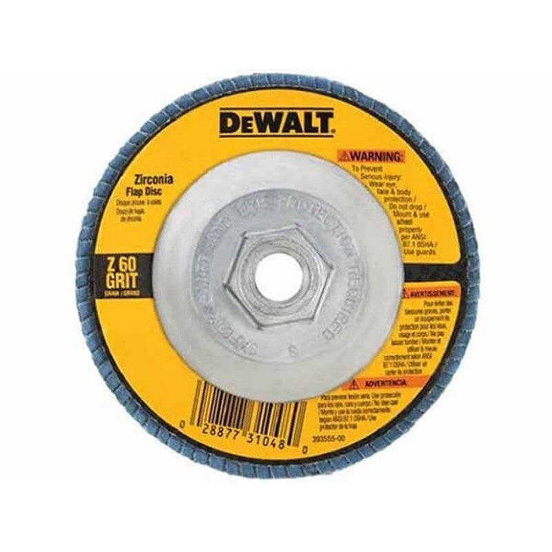 DEWALT DW8312 Flap Disc, 4-1/2 in Dia, 5/8-11 Arbor, Coated, 60 Grit, Medium, Zirconium Oxide Abrasive