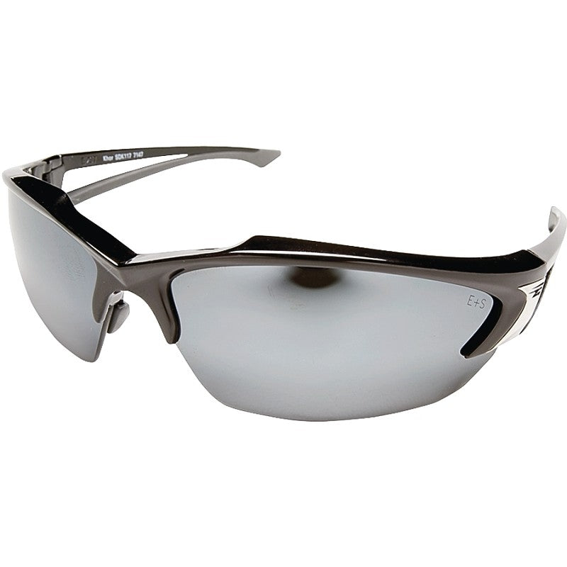 Edge SDK117 Non-Polarized Safety Glasses, Silver Lens, Black Frame, Unisex, Polycarbonate Lens, Half Wraparound Frame