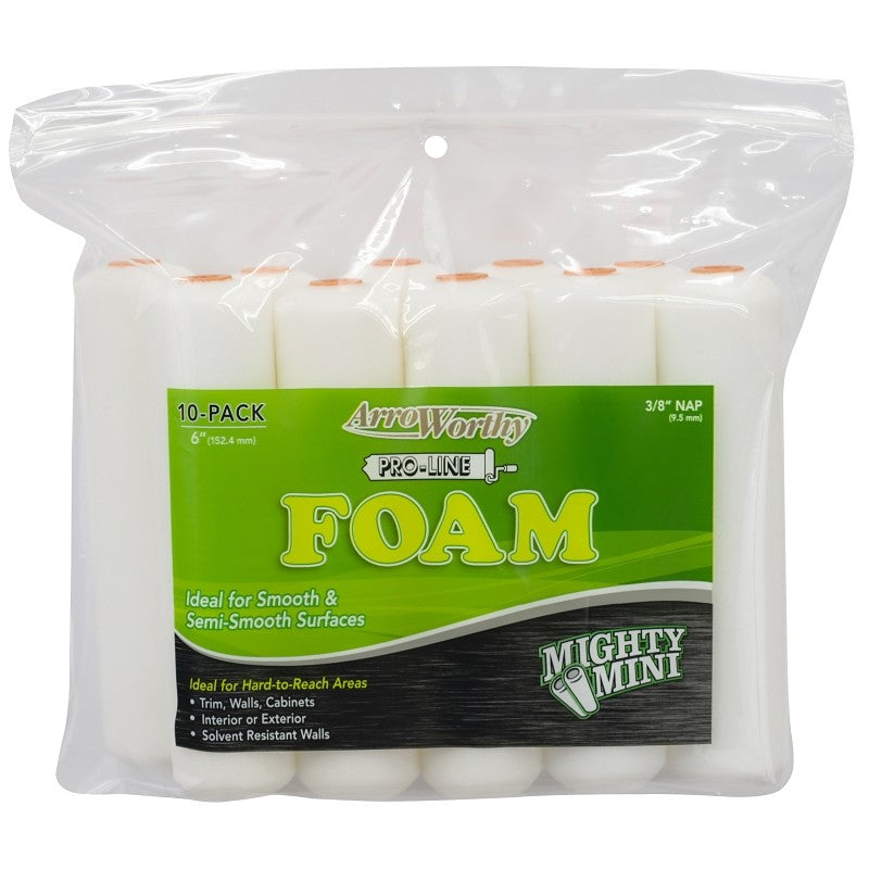 Arroworthy 6.5-FMCK Mini Roller Cover, 3/8 in Thick Nap, 6-1/2 in L, Foam Cover, White
