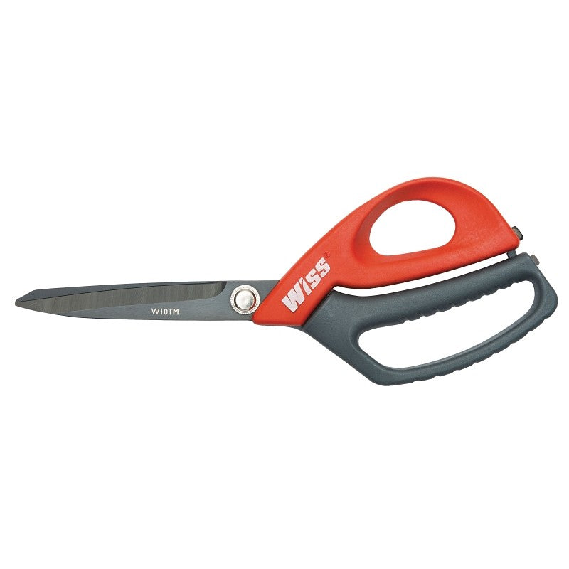 Crescent Wiss W10TM Light-Weight Scissor, 10 in OAL, 4 in L Cut, Stainless Steel Blade, Ring Handle, Gray/Red Handle