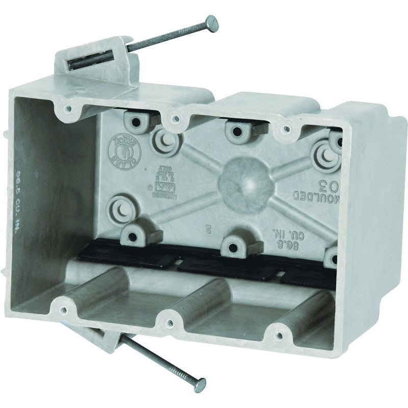 fiberglassBOX 3300-NK Electrical Box, 3 -Gang, 6 -Outlet, 12 -Knockout, Fiberglass Reinforced Polyester BMC