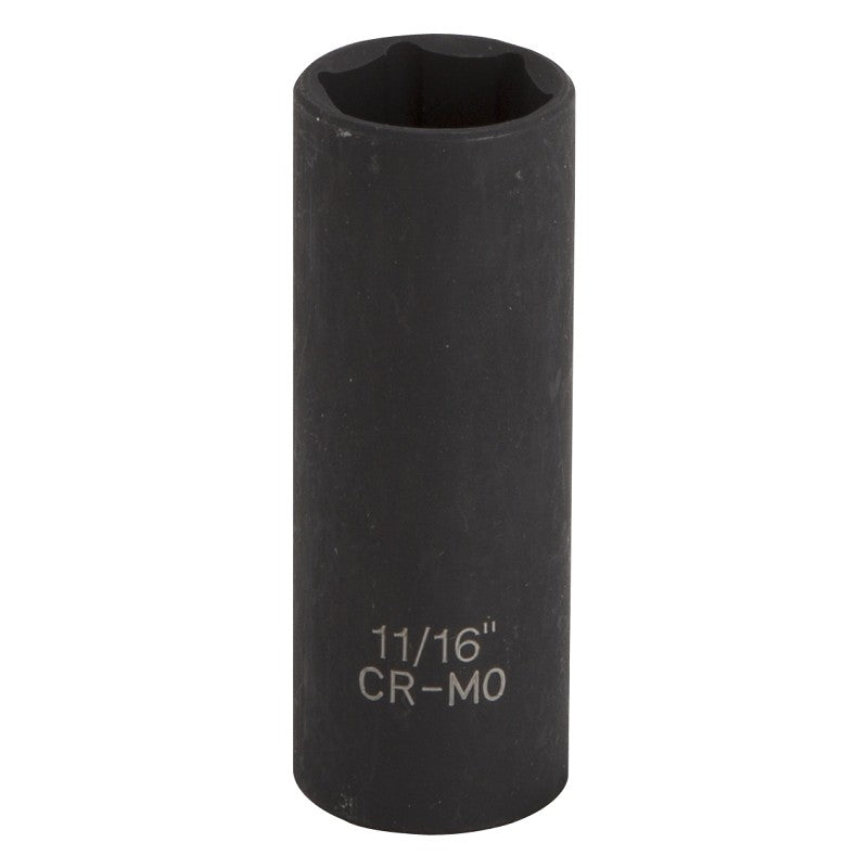 Vulcan MT6580116 Deep Impact Socket, 11/16 in Socket, 3/8 in Drive, Deep Drive, 6-Point, Chrome Molybdenum Steel
