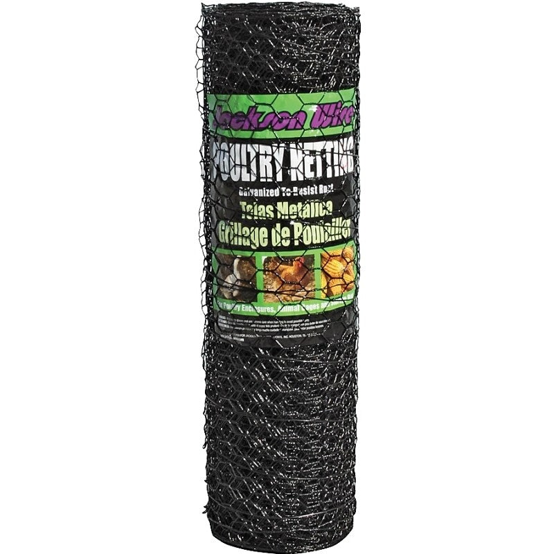 Jackson Wire 12012329 Poultry Netting, 50 ft L, 24 in W, 20 ga Gauge, Hexagonal Mesh, 1 in Mesh, Vinyl-Coated