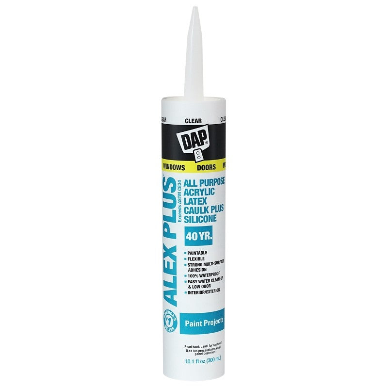 DAP ALEX PLUS 18156 Acrylic Latex Caulk with Silicone, Clear, -20 to 180 deg F, 10.1 fl-oz Cartridge (Pack of 12)
