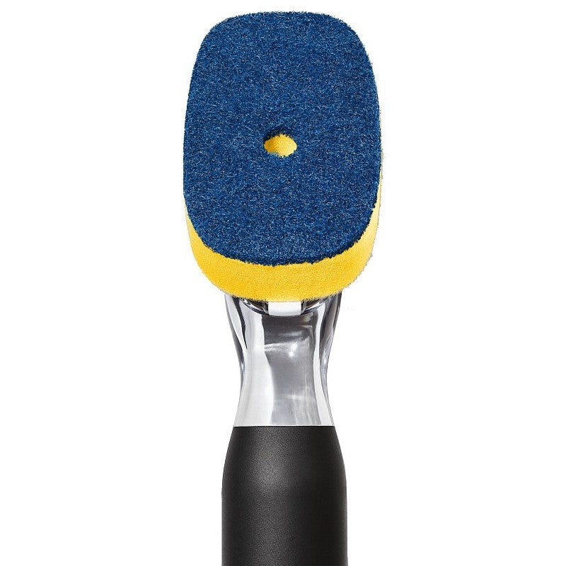 Good Grips 12361600 Soap Dispensing Dish Scrub, 12 in OAL, Comfortable, Non-Slip Grip Handle, Plastic/Rubber Handle
