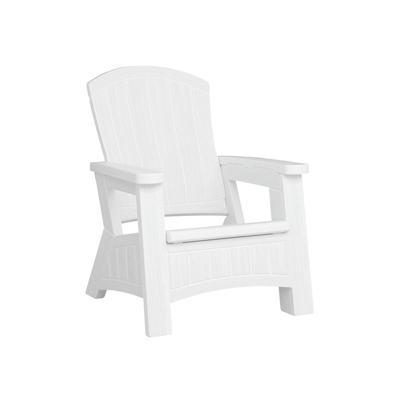 Suncast BMAC1000WD Adirondack Chair with Storage, 30 in W, 32-1/2 in D, 38-1/2 in H, Resin Seat, Wood Frame, White Frame