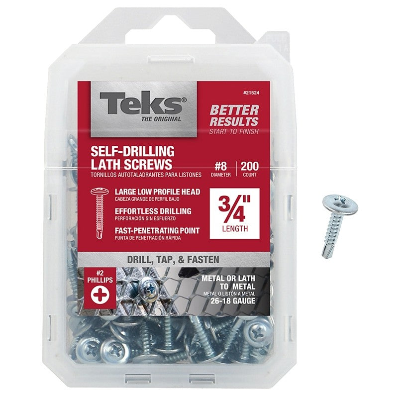 Teks 21524 Lath Screw, #8 Thread, 1.63 in L, Truss Head, Phillips Drive, Drill Point, Steel