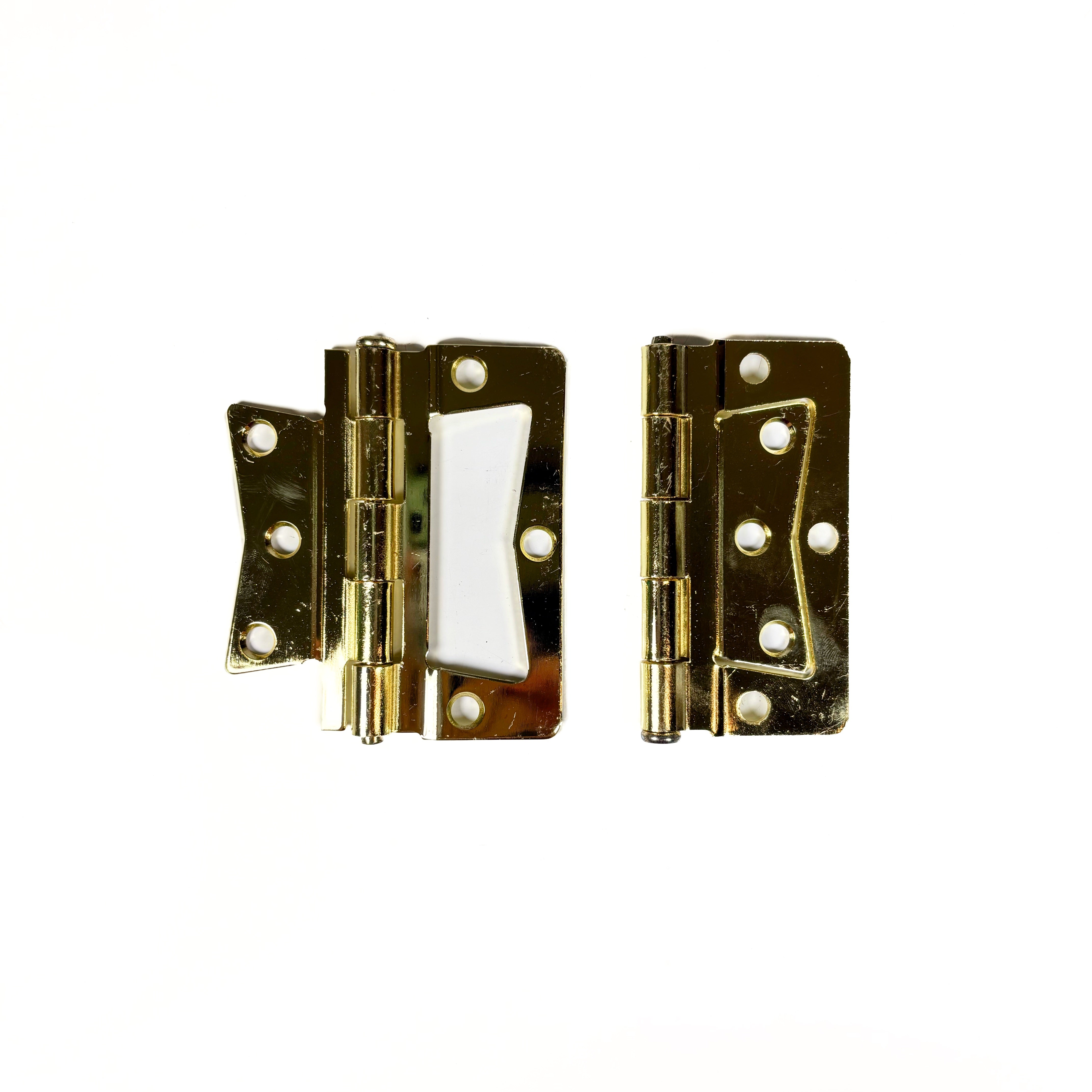 Bi-Fold Non Mortise Door Hinges 3-1/2 Inch Brass Plated Steel 2 Pack