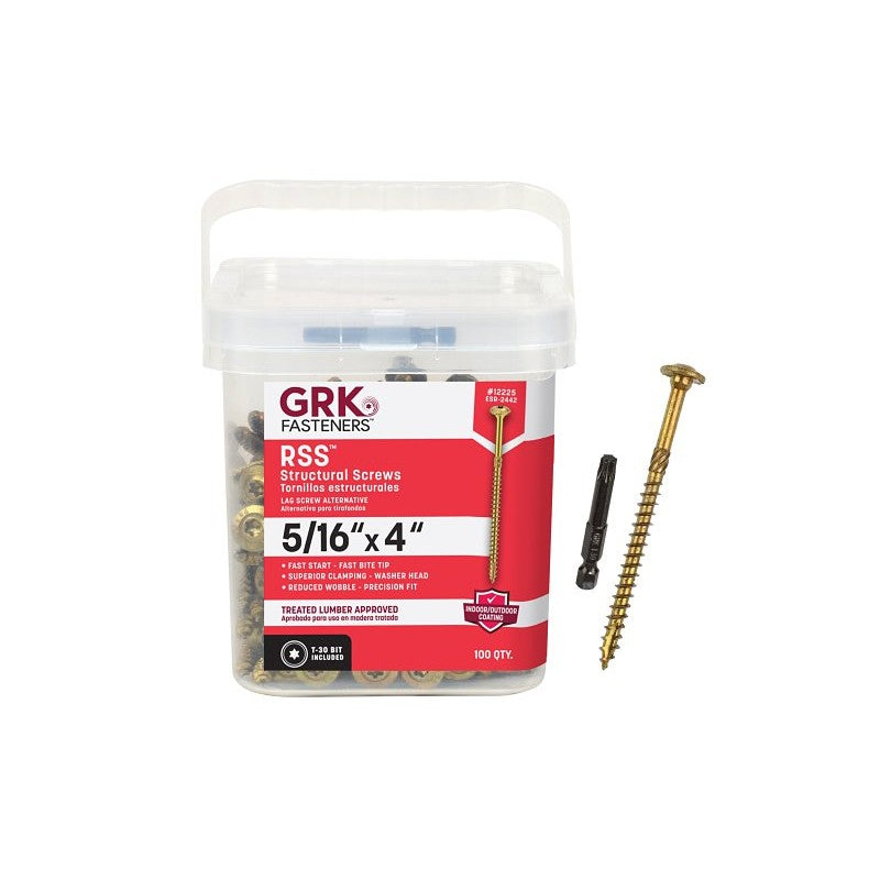 GRK Fasteners RSS 12225 Structural Screw, 5/16 in Thread, 4 in L, Washer Head, Star Drive, Steel, 100 PK