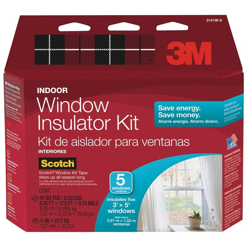 Scotch 2141 Window Insulation Kit, 0.75 in Thick, 17.5 ft L, Plastic, Clear