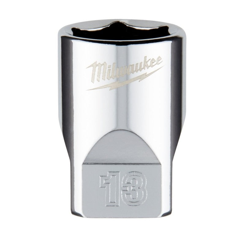Milwaukee 45-34-9039 Socket, 13 mm Socket, Standard Socket, 4.921 in OAL, 1/4 in Drive, 6-Point, Chrome Vanadium Steel