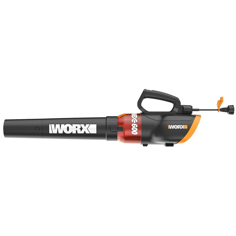Worx WG520 Electric Leaf Blower, 12 A, 120 V, 320, 600 cfm Air, Black/Orange