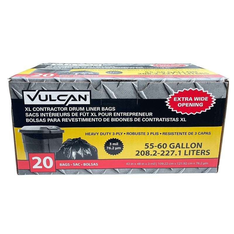 Vulcan FG-03812-12 Heavy-Duty Drum Liner, 55 gal Capacity, Poly, Black