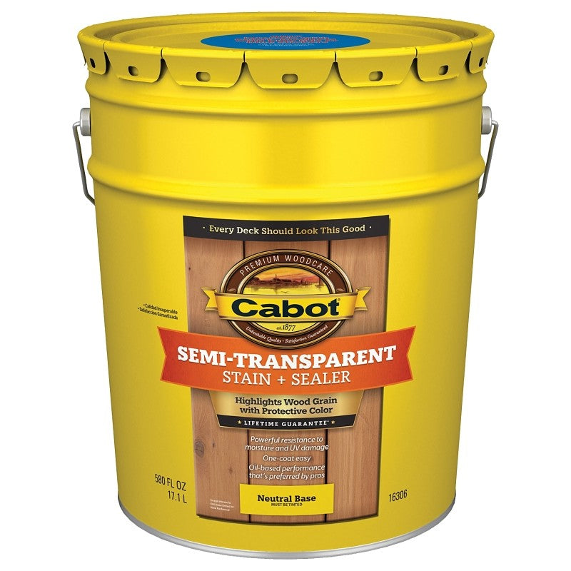 Cabot 140.0016306.008 Deck and Siding Stain, Semi-Transparent, Neutral Base, Liquid, 5 gal