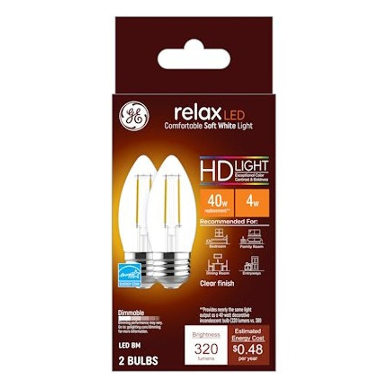 GE Industrial Solutions 31753 LED Bulb, Decorative, 300 Lumens, 4 W, BM Lamp, 40 W Equivalent, E26 Lamp Base, Dimmable