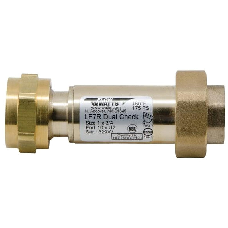 Watts 3/4X3/4 LF7RU2-2 Check Valve, 3/4 in, Union FNPT x FNPT, 10 to 175 psi Pressure, Brass Body