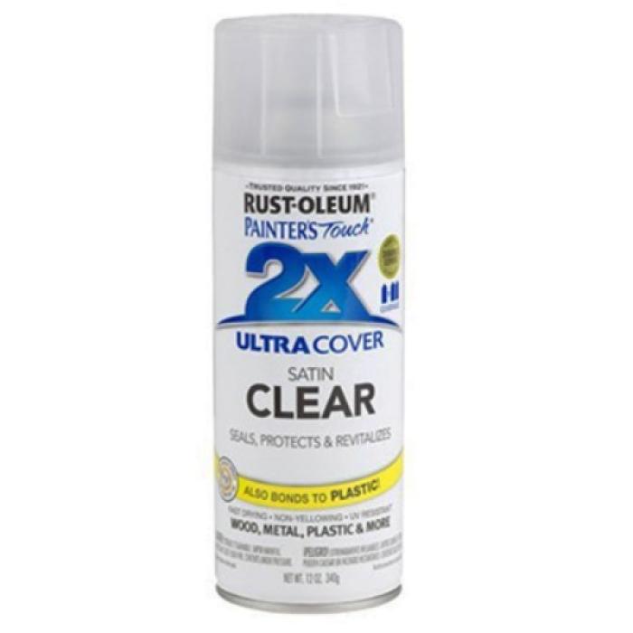 Rust-Oleum Painter's Touch 2X Ultra Cover 346952 Spray Paint, Satin, Clear, 12 oz, Aerosol Can
