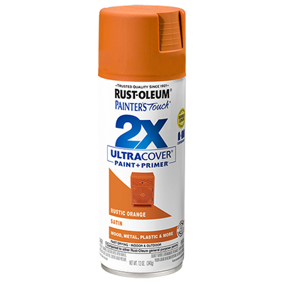 Rust-Oleum Painter's Touch 2X Ultra Cover 334089 Spray Paint, Satin, Rustic Orange, 12 oz, Aerosol Can