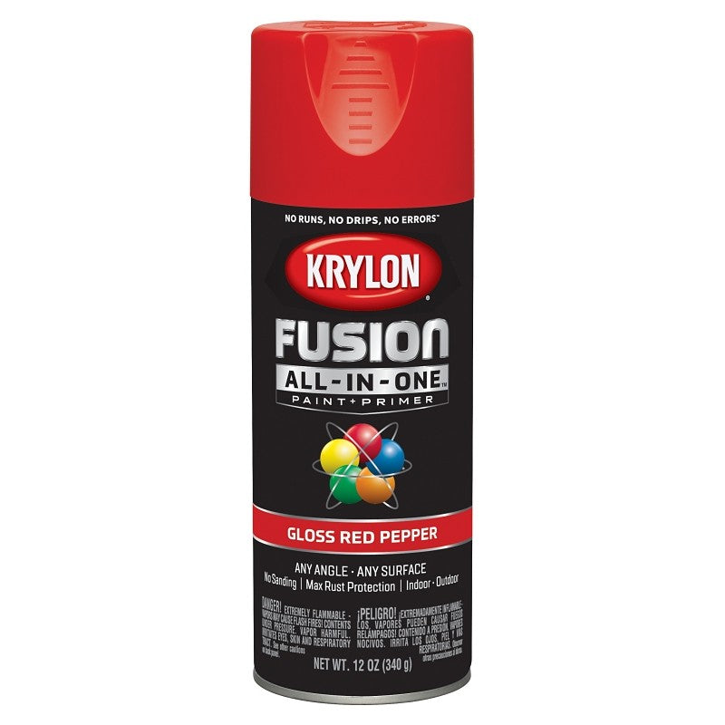 Krylon K02720007 Spray Paint, 12 oz Can, 25 sq-ft Coverage Area, Acrylic Base, Gloss, Red Pepper