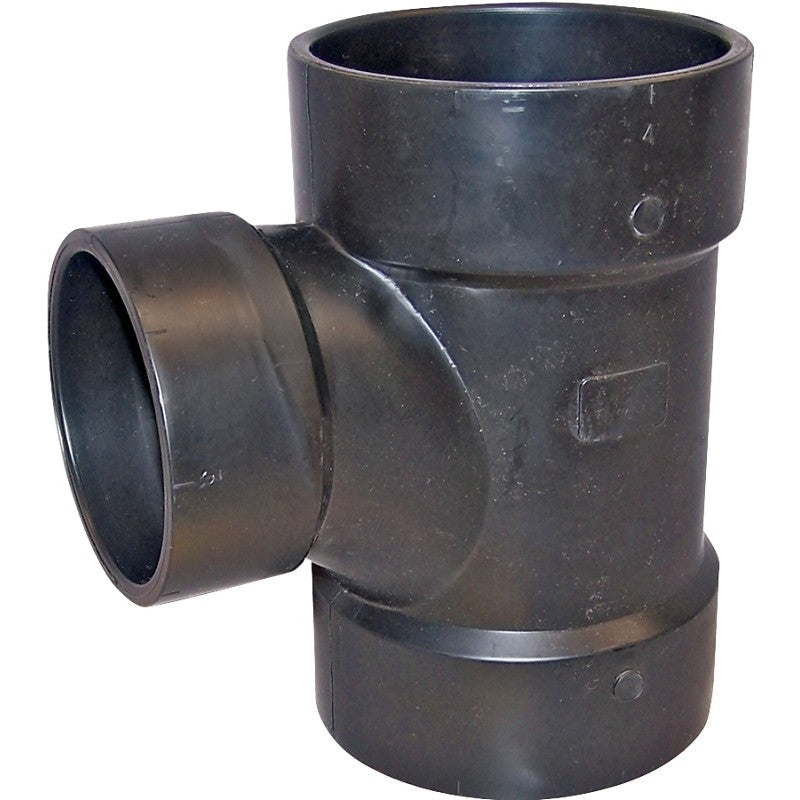 Canplas 102130LBC Reducing Sanitary Pipe Tee, 3 x 2 in, Hub, ABS, Black