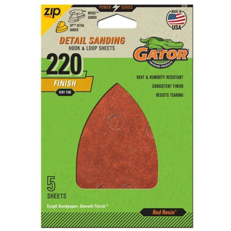 Gator 3730 Sanding Sheet, 3-1/2 in W, 5 in L, 220 Grit, Extra Fine, Aluminum Oxide Abrasive, Paper Backing