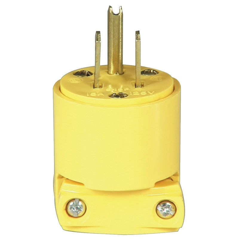Eaton Wiring Devices BP4867 Electrical Plug, Heavy-Duty, Straight Blade, 1/4 to 11/16 in, 2-Pole, 15 A, 125 V, Yellow