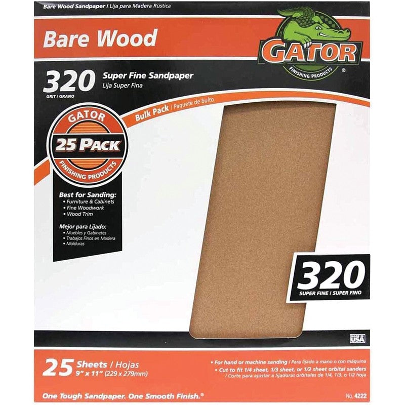 Gator 3314 Sanding Sheet, 11 in L, 320 Grit, Garnet Abrasive, 9 in W