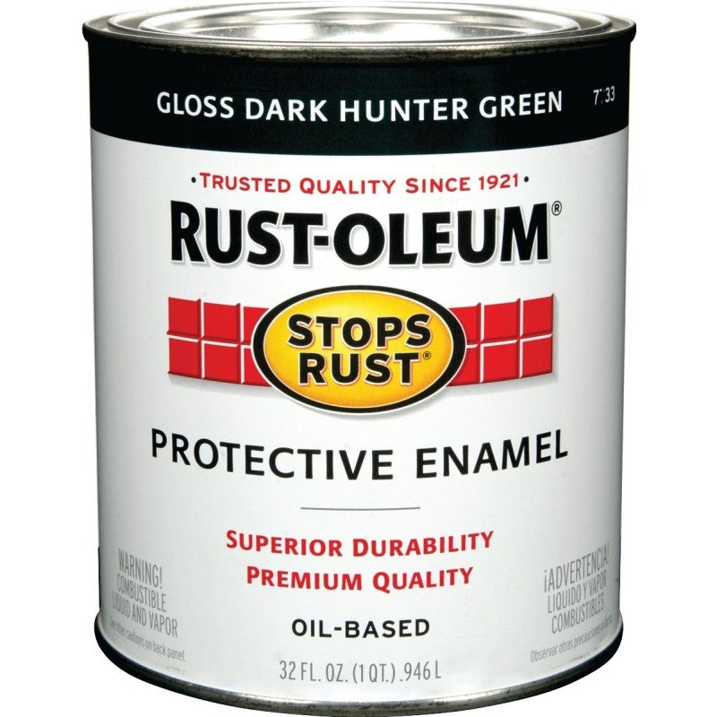 RUST-OLEUM STOPS RUST 7733502 Protective Enamel, Gloss, Dark Hunter Green, 1 qt Can
