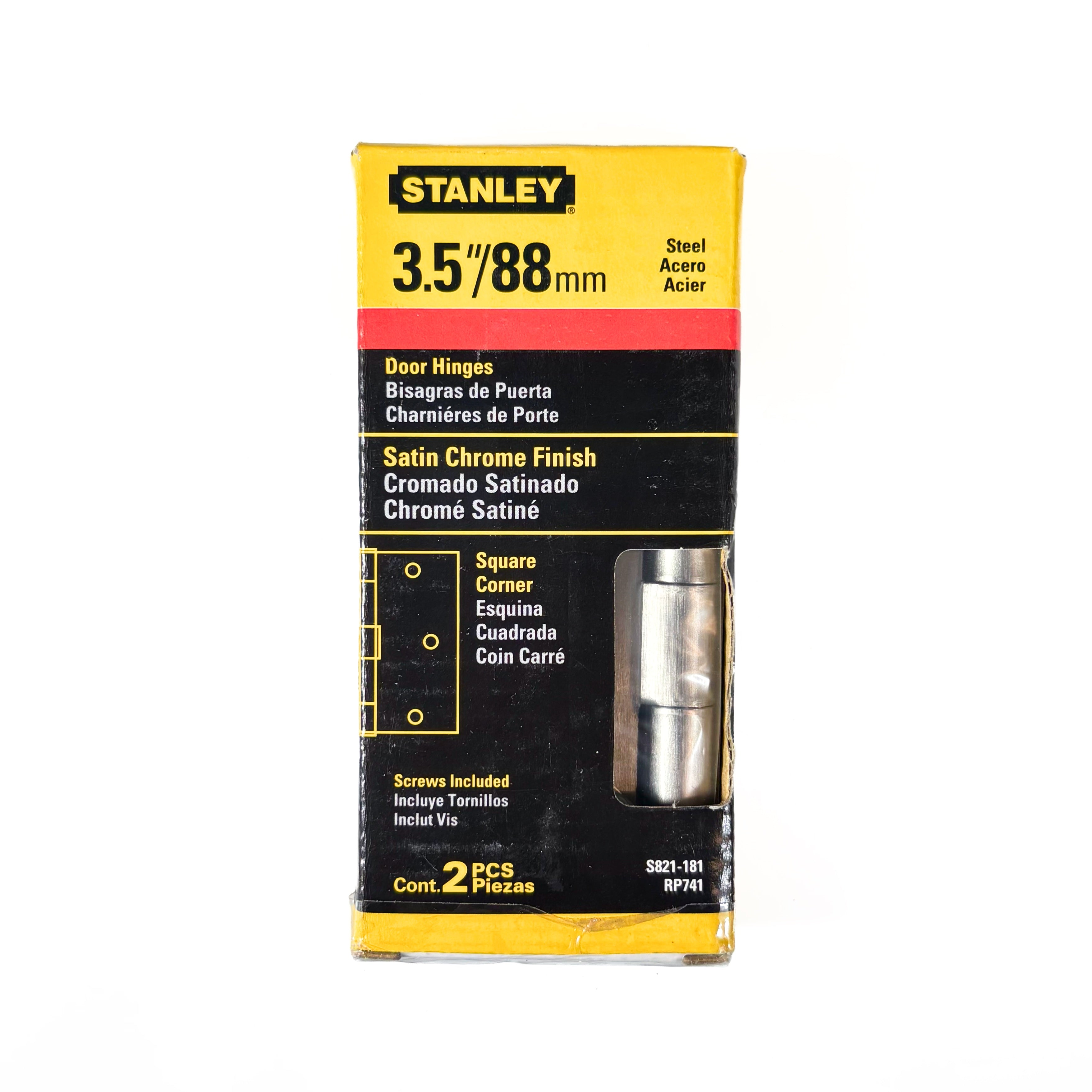 Door Hinges 3-1/2 Inch Square Corner Satin Chrome 2 Pack