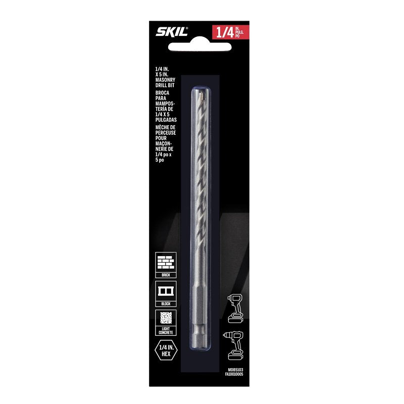 Skil MDB5103 Masonry Drill Bit, 1/4 in Dia, 5 in OAL, Dual Flute, 2-Flute, 1/4 in Dia Shank, Hex Shank
