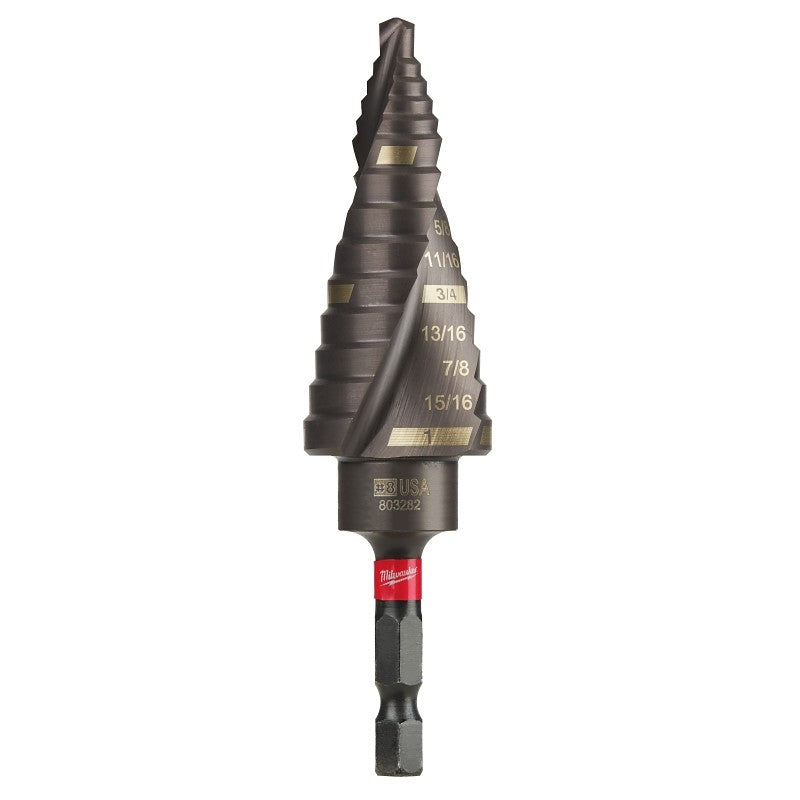 Milwaukee SHOCKWAVE Impact Duty 48-89-9248 Step Drill Bit, 1/8 to 1 in Dia, Spiral Flute, 2-Flute, 1/4 in Dia Shank