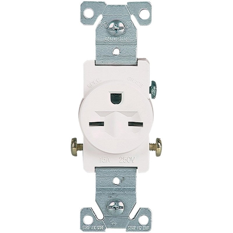 Eaton Wiring Devices 816W-BOX Single Receptacle, 2 -Pole, 250 V, 15 A, Side Wiring, NEMA: NEMA 6-15R, White
