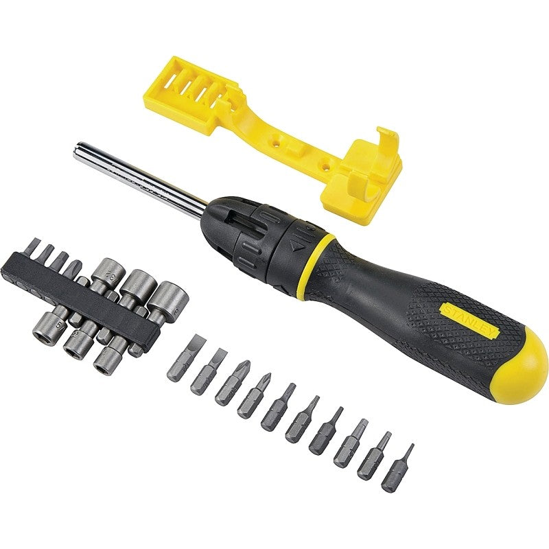 STANLEY 62-574 Ratcheting Screwdriver Set, Multi-Bit Drive, 10-1/2 in OAL, Ergonomic Handle