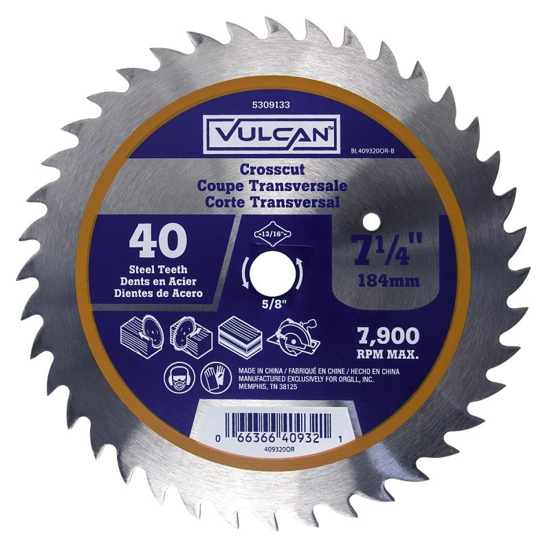 Vulcan 409320OR Circular Saw Blade, 7-1/4 in Dia, 5/8 and 13/16 Diamond in Arbor (Pack of 10)