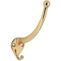 Heavy Duty Tall And Deep Coat And Hat Hook 75 Pound Capacity Bright Solid Brass