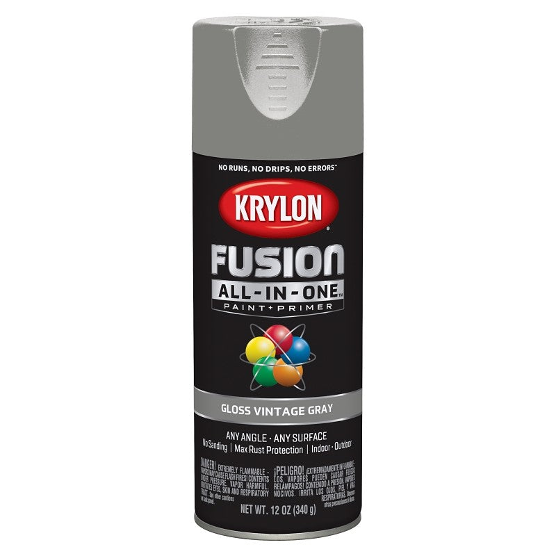 Krylon K02726007 Spray Paint, 12 oz Can, 25 sq-ft Coverage Area, Acrylic Base, Gloss, Vintage Gray